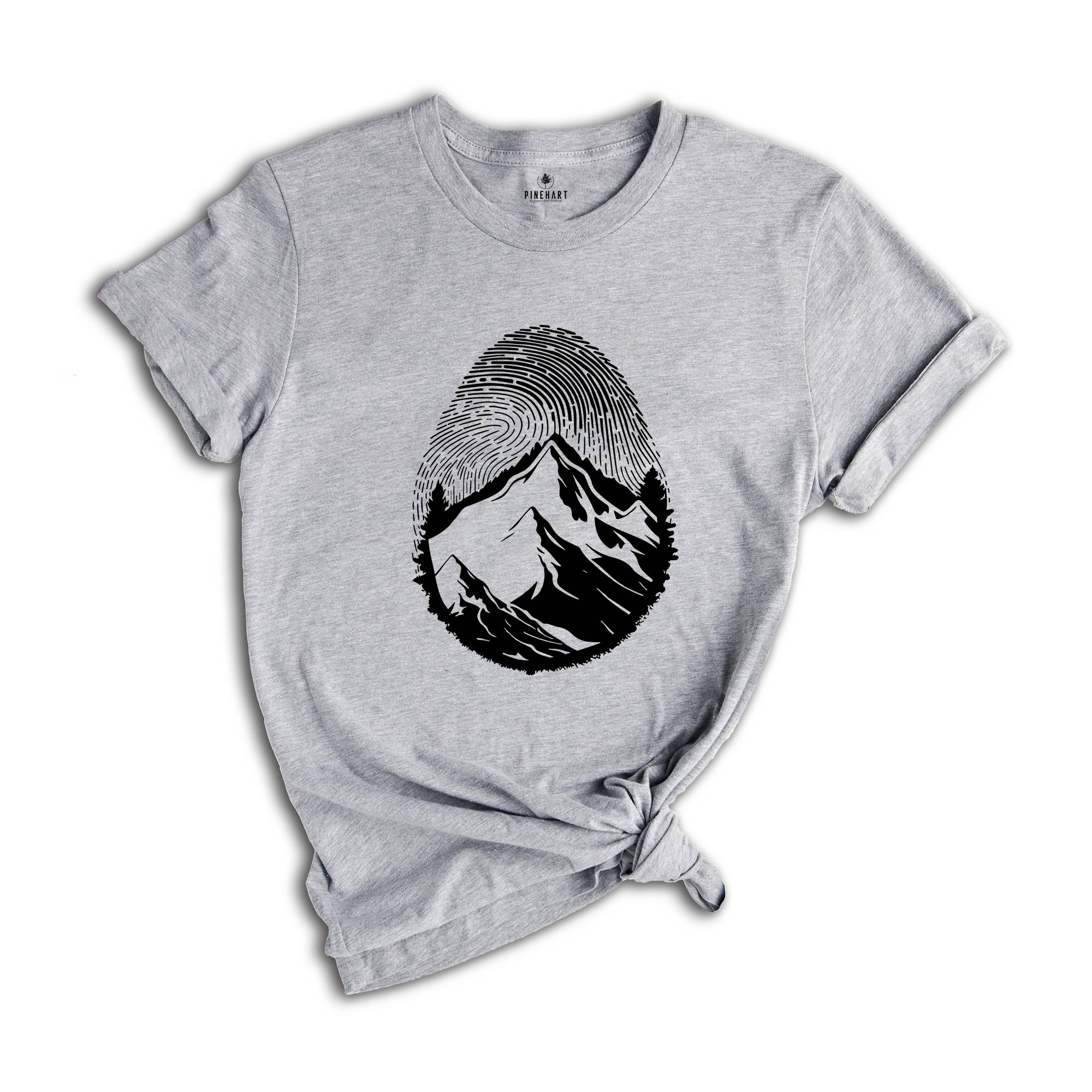Fingerprint Mountain Shirt, Cute Camper Shirt, Nature Lover Shirt, Adventurer Shirt, Wanderlust Shirt, Fingerprint Design Shirt