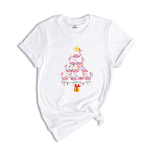Flamingo Christmas Tree Shirt, Christmas Party T-Shirt, Tropical Christmas Shirt, Flamingo Shirt, Pink Flamingo Shirt