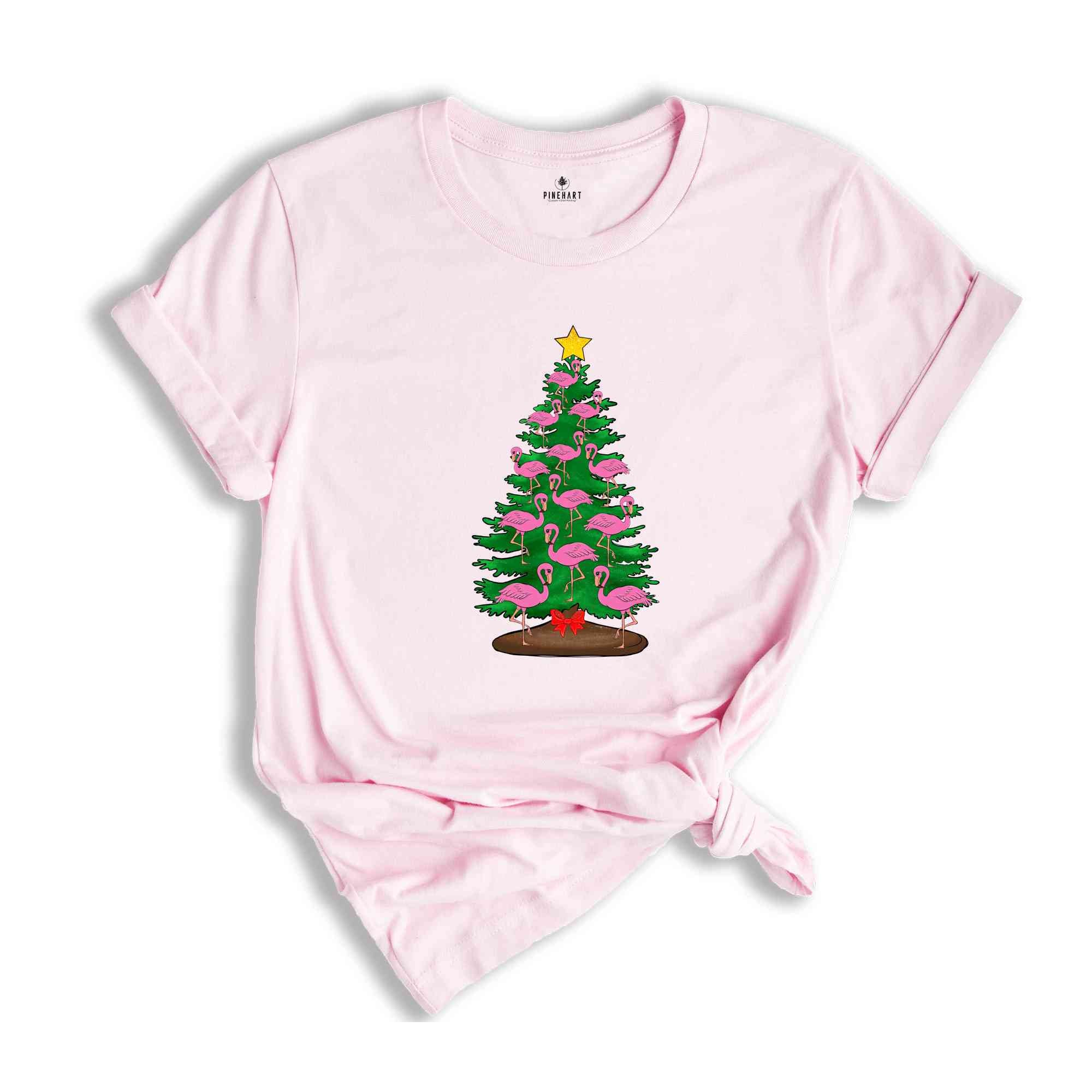 Flamingo Tree Christmas T-Shirt, Christmas Tree Tee, Christmas Family Tee, Funny Christmas Shirt, Christmas Gift, Cute Animal Tee