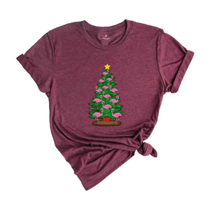 Flamingo Tree Christmas T-Shirt, Christmas Tree Tee, Christmas Family Tee, Funny Christmas Shirt, Christmas Gift, Cute Animal Tee
