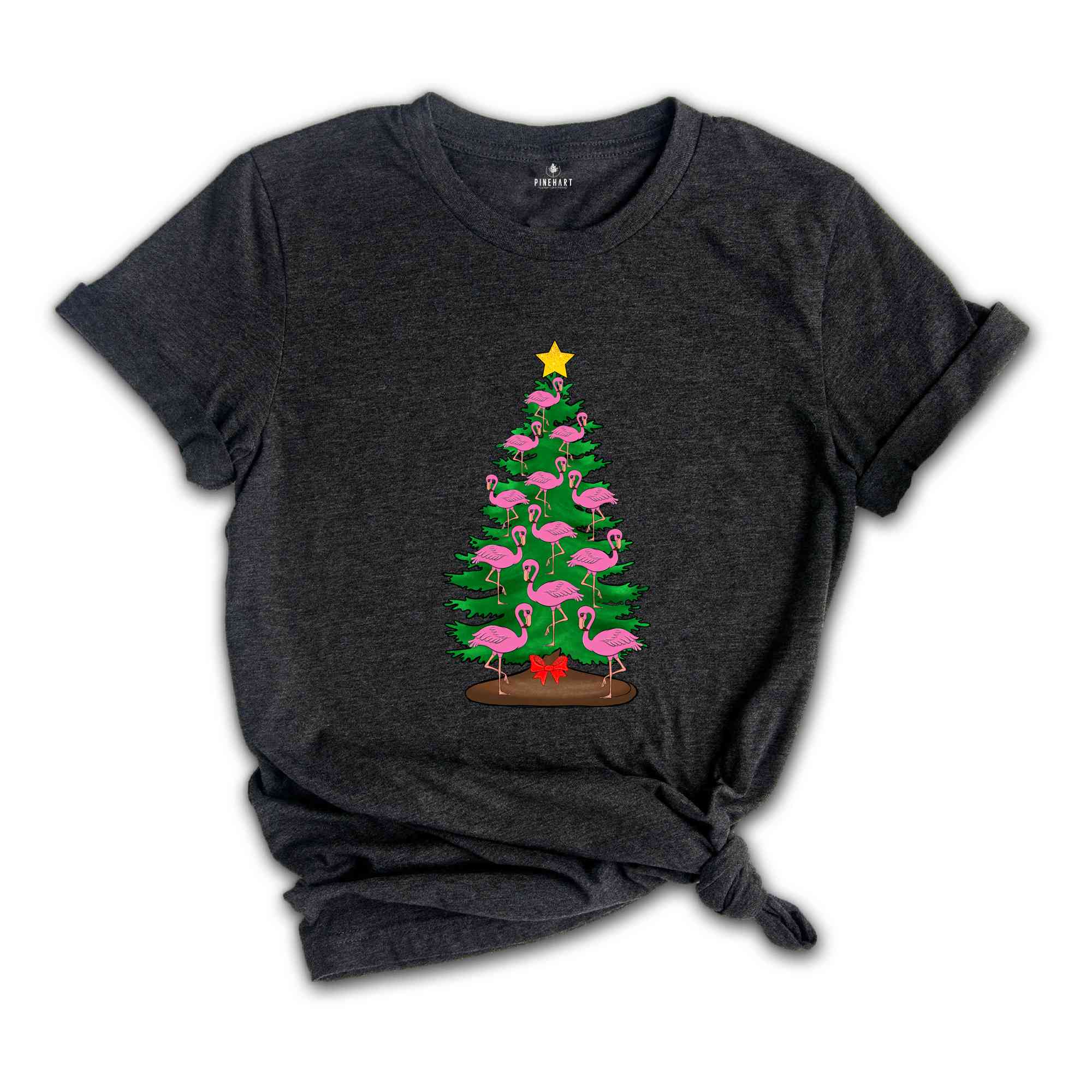 Flamingo Tree Christmas T-Shirt, Christmas Tree Tee, Christmas Family Tee, Funny Christmas Shirt, Christmas Gift, Cute Animal Tee