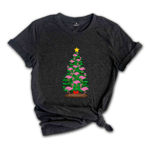 Flamingo Tree Christmas T-Shirt, Christmas Tree Tee, Christmas Family Tee, Funny Christmas Shirt, Christmas Gift, Cute Animal Tee