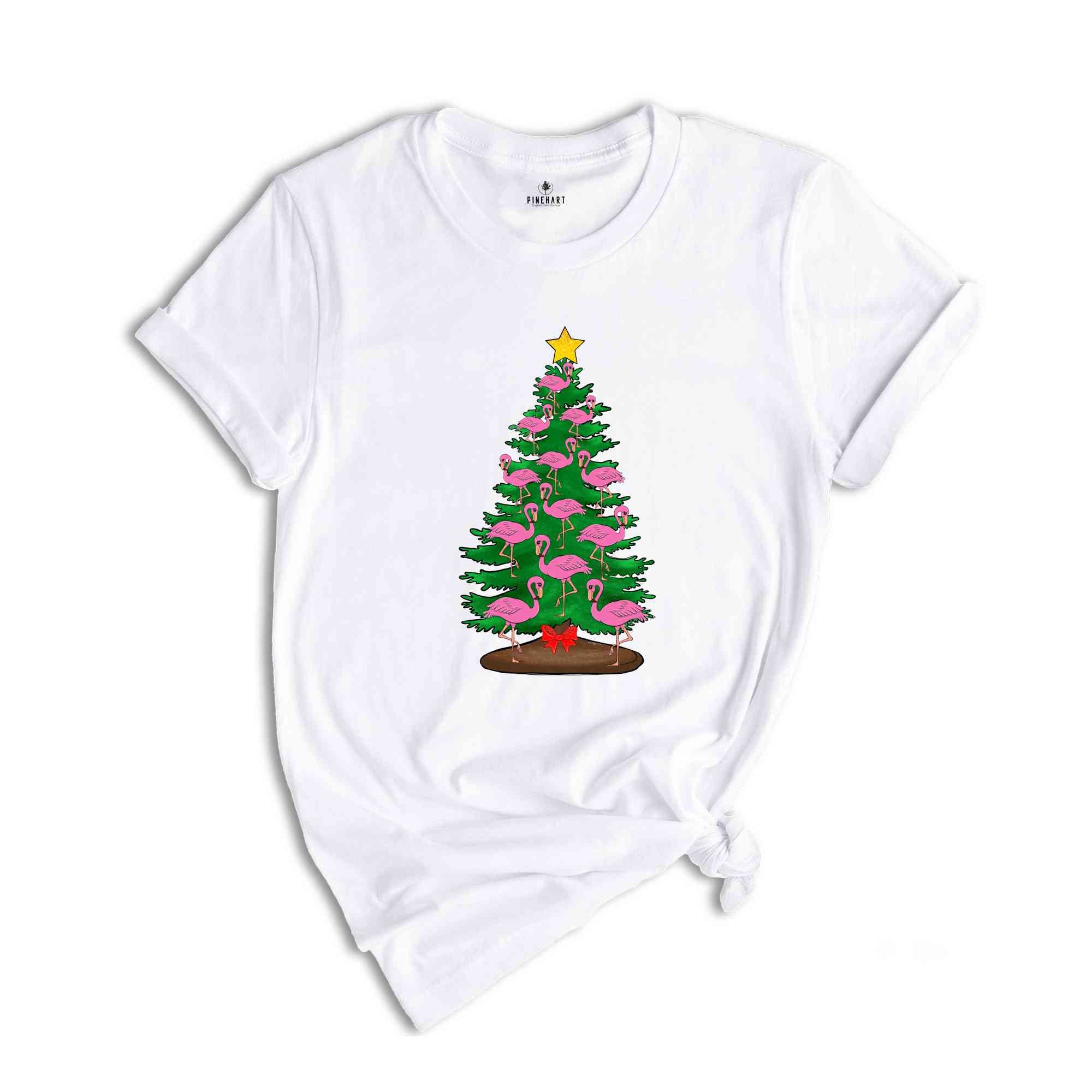 Flamingo Tree Christmas T-Shirt, Christmas Tree Tee, Christmas Family Tee, Funny Christmas Shirt, Christmas Gift, Cute Animal Tee