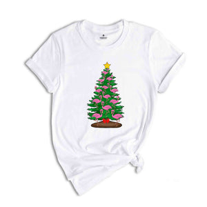 Flamingo Tree Christmas T-Shirt, Christmas Tree Tee, Christmas Family Tee, Funny Christmas Shirt, Christmas Gift, Cute Animal Tee