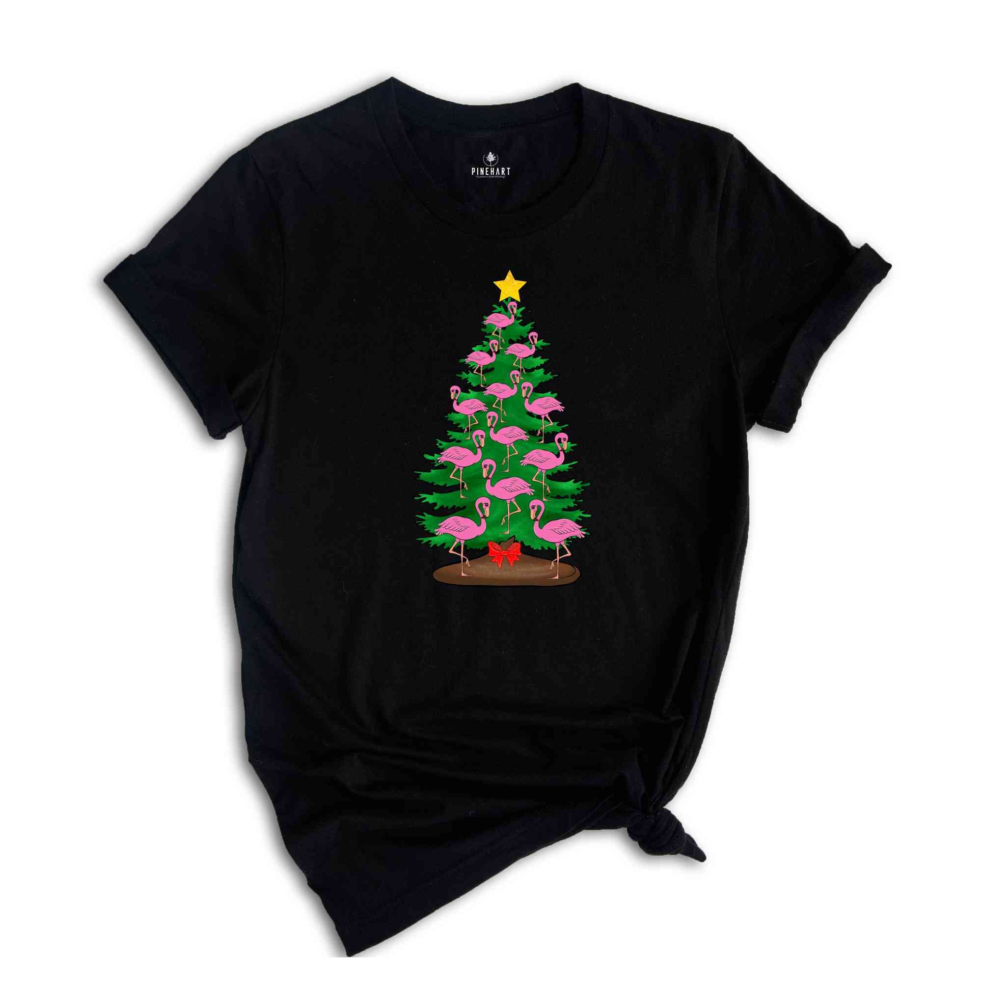 Flamingo Tree Christmas T-Shirt, Christmas Tree Tee, Christmas Family Tee, Funny Christmas Shirt, Christmas Gift, Cute Animal Tee