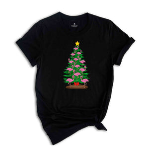 Flamingo Tree Christmas T-Shirt, Christmas Tree Tee, Christmas Family Tee, Funny Christmas Shirt, Christmas Gift, Cute Animal Tee
