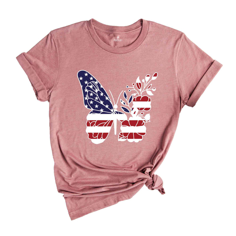 Floral Butterfly 4th of July Shirt, Floral Independence Day Shirt, American Flag Shirt, USA Flag Tee, Patriotic Butterfly Shirt