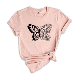 Floral Butterfly Shirt, Gardener Shirt, Gift For Ladies, Gift For Mom, Flower Lover Shirt, Beautiful Butterfly Shirt, Feminine Shirt