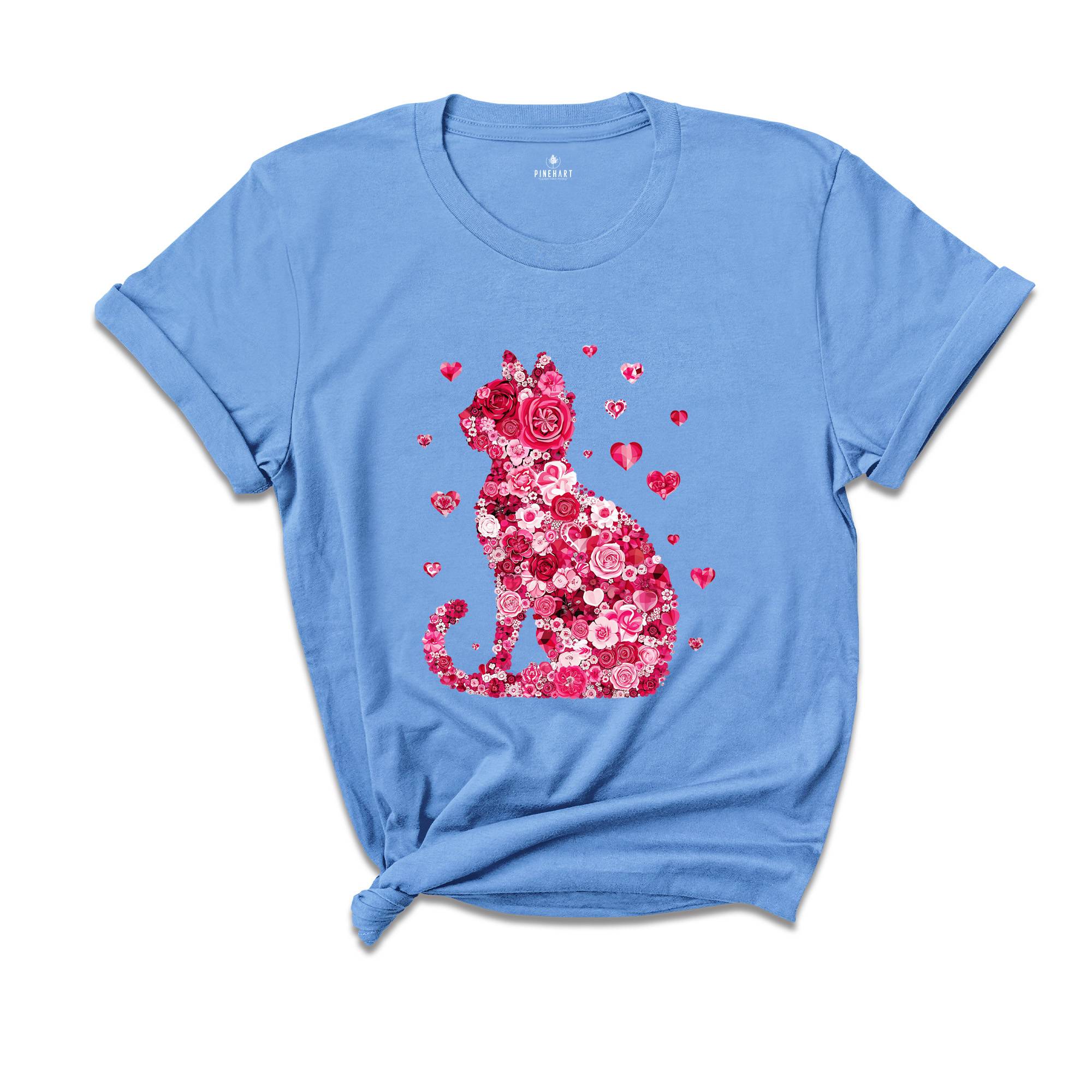 Floral Cat Valentines Shirt, Cat Lover Valentines Gift, Womens Valentines T-Shirt, Teachers Valentines, Cat Mom Valentine Gift