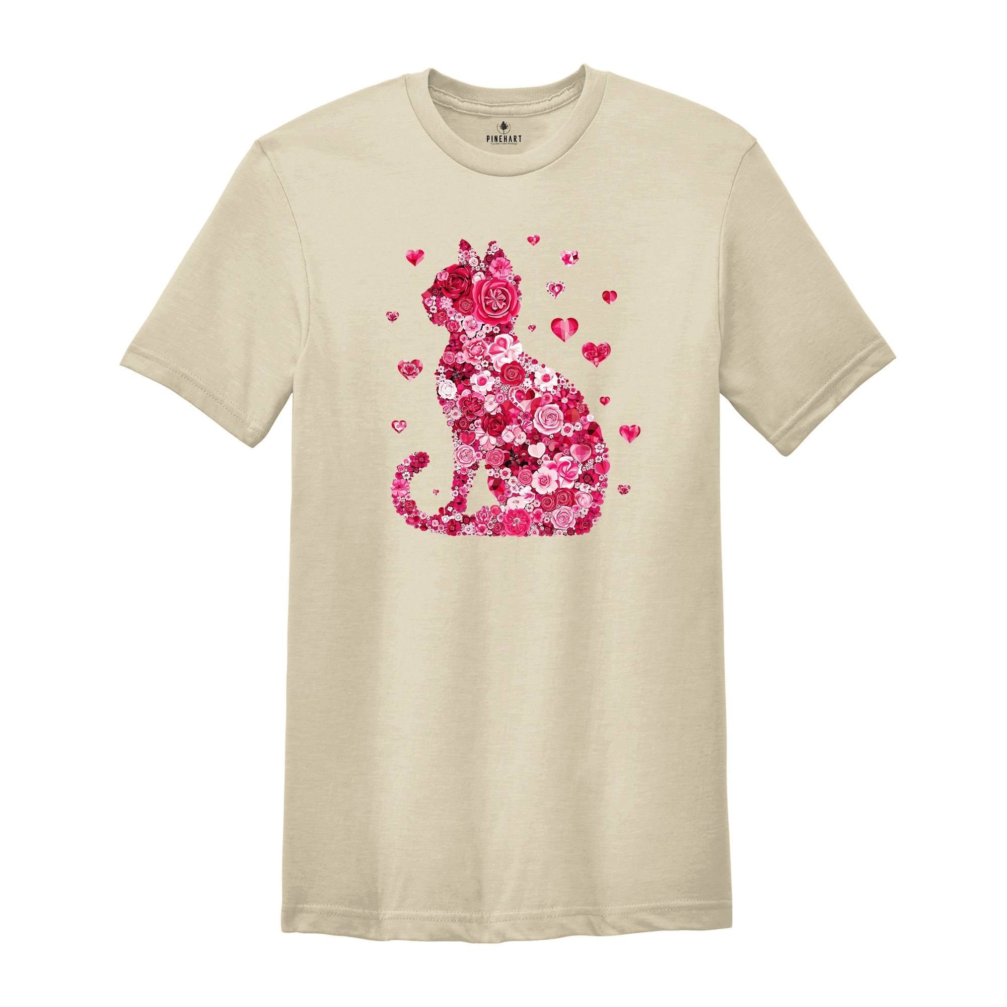 Floral Cat Valentines Shirt, Cat Lover Valentines Gift, Womens Valentines T-Shirt, Teachers Valentines, Cat Mom Valentine Gift