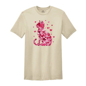 Floral Cat Valentines Shirt, Cat Lover Valentines Gift, Womens Valentines T-Shirt, Teachers Valentines, Cat Mom Valentine Gift