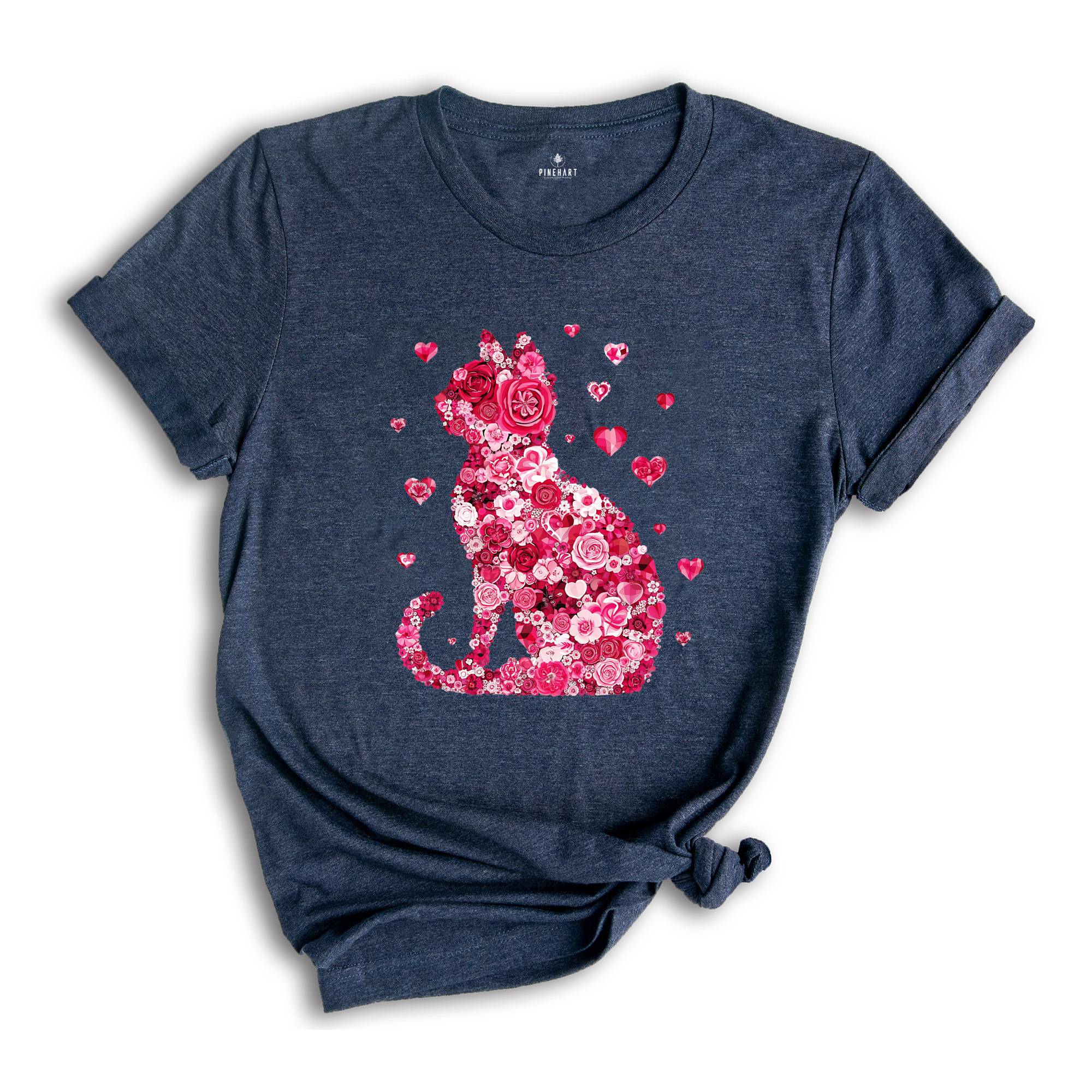 Floral Cat Valentines Shirt, Cat Lover Valentines Gift, Womens Valentines T-Shirt, Teachers Valentines, Cat Mom Valentine Gift
