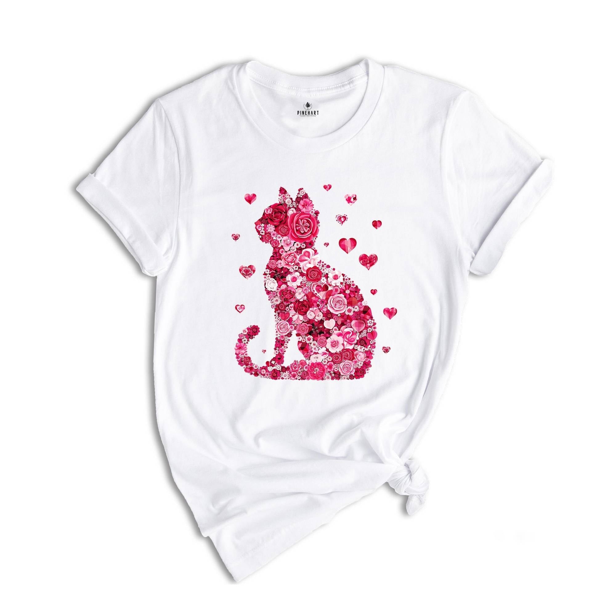 Floral Cat Valentines Shirt, Cat Lover Valentines Gift, Womens Valentines T-Shirt, Teachers Valentines, Cat Mom Valentine Gift