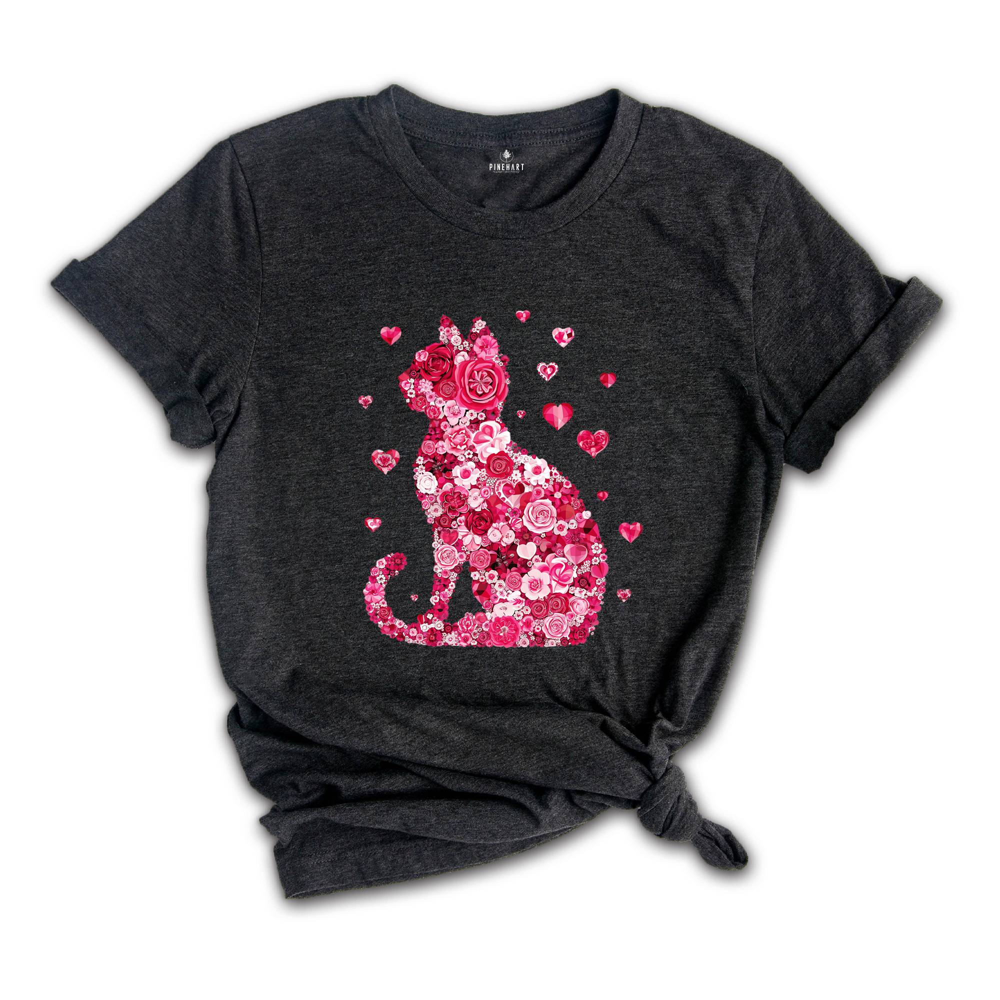 Floral Cat Valentines Shirt, Cat Lover Valentines Gift, Womens Valentines T-Shirt, Teachers Valentines, Cat Mom Valentine Gift