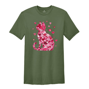 Floral Cat Valentines Shirt, Cat Lover Valentines Gift, Womens Valentines T-Shirt, Teachers Valentines, Cat Mom Valentine Gift