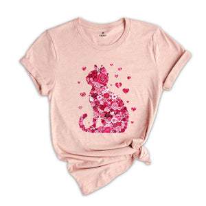 Floral Cat Valentines Shirt, Cat Lover Valentines Gift, Womens Valentines T-Shirt, Teachers Valentines, Cat Mom Valentine Gift