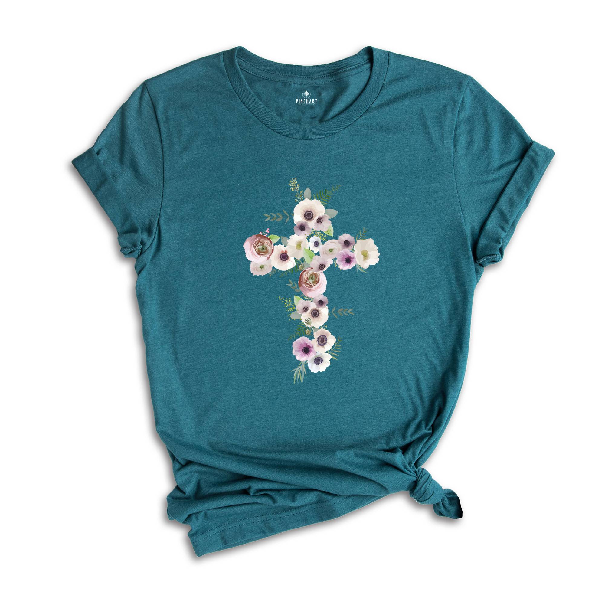 Floral Christian Gift Women, Bible Verse Shirt, Motivational Quotes Shirt, Floral Religious Mom T-Shirt, Christian Cross Tee