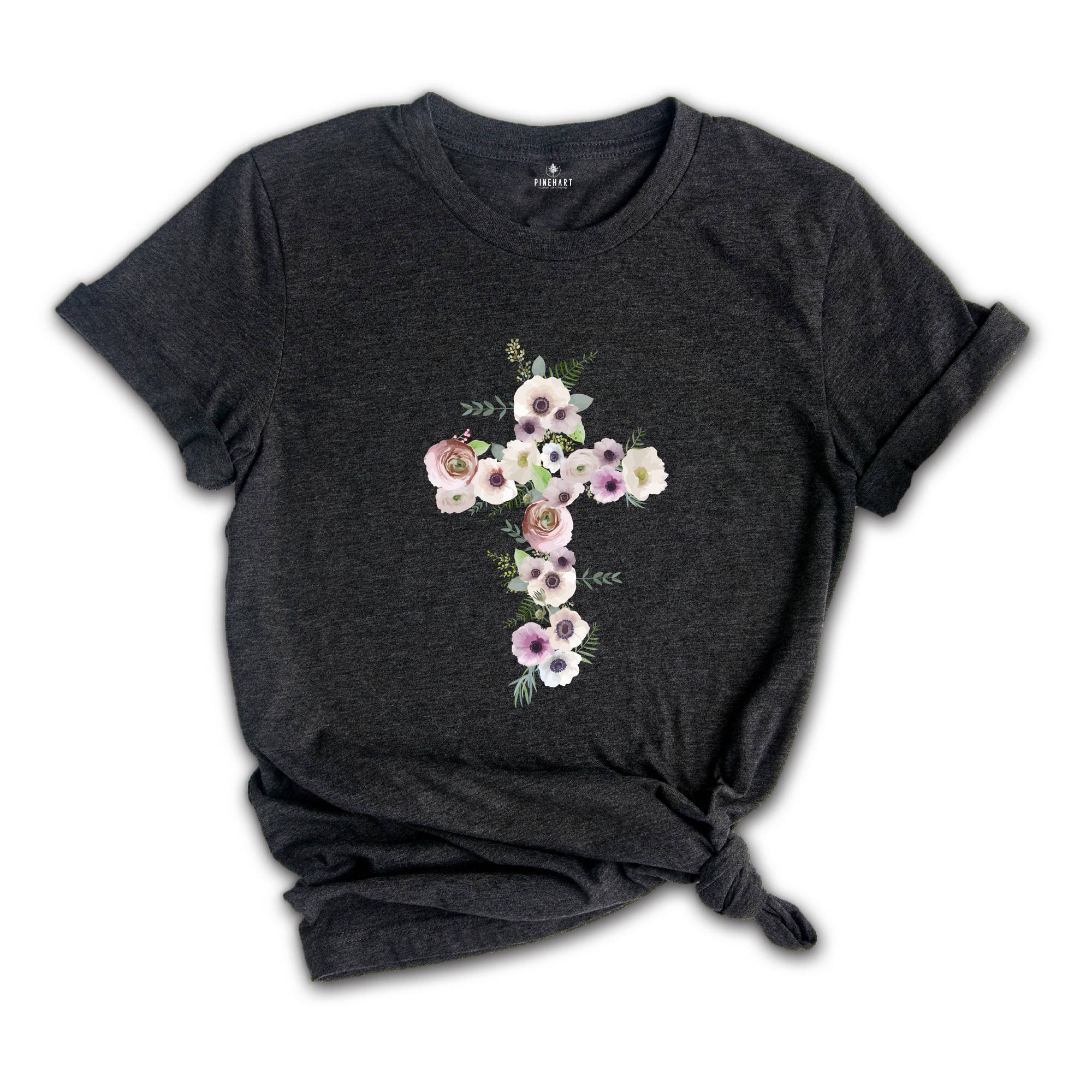 Floral Christian Gift Women, Bible Verse Shirt, Motivational Quotes Shirt, Floral Religious Mom T-Shirt, Christian Cross Tee