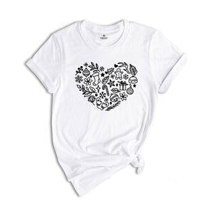 Floral Christmas Heart Shirt, Christmas-Themed Shirt, New Year Shirt, Happy Christmas Shirt, Gift for Christmas