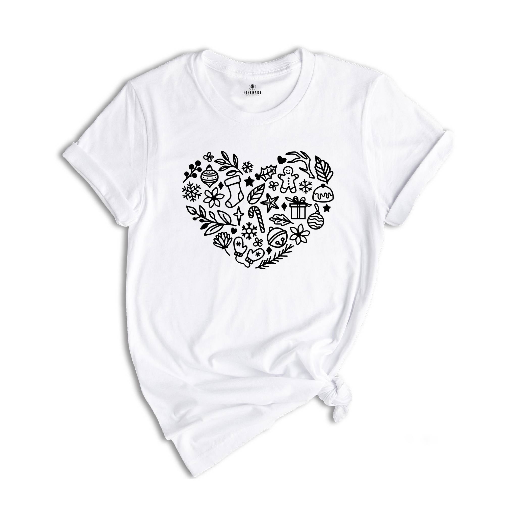 Floral Christmas Heart Shirt, Christmas-Themed Shirt, New Year Shirt, Happy Christmas Shirt, Gift for Christmas