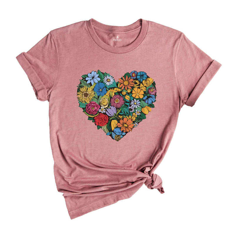 Flower Heart TShirt, Wild flowers, Flower Shirt, Sunflower tshirt T-Shirts, Love Shirt, Floral Heart Shirt