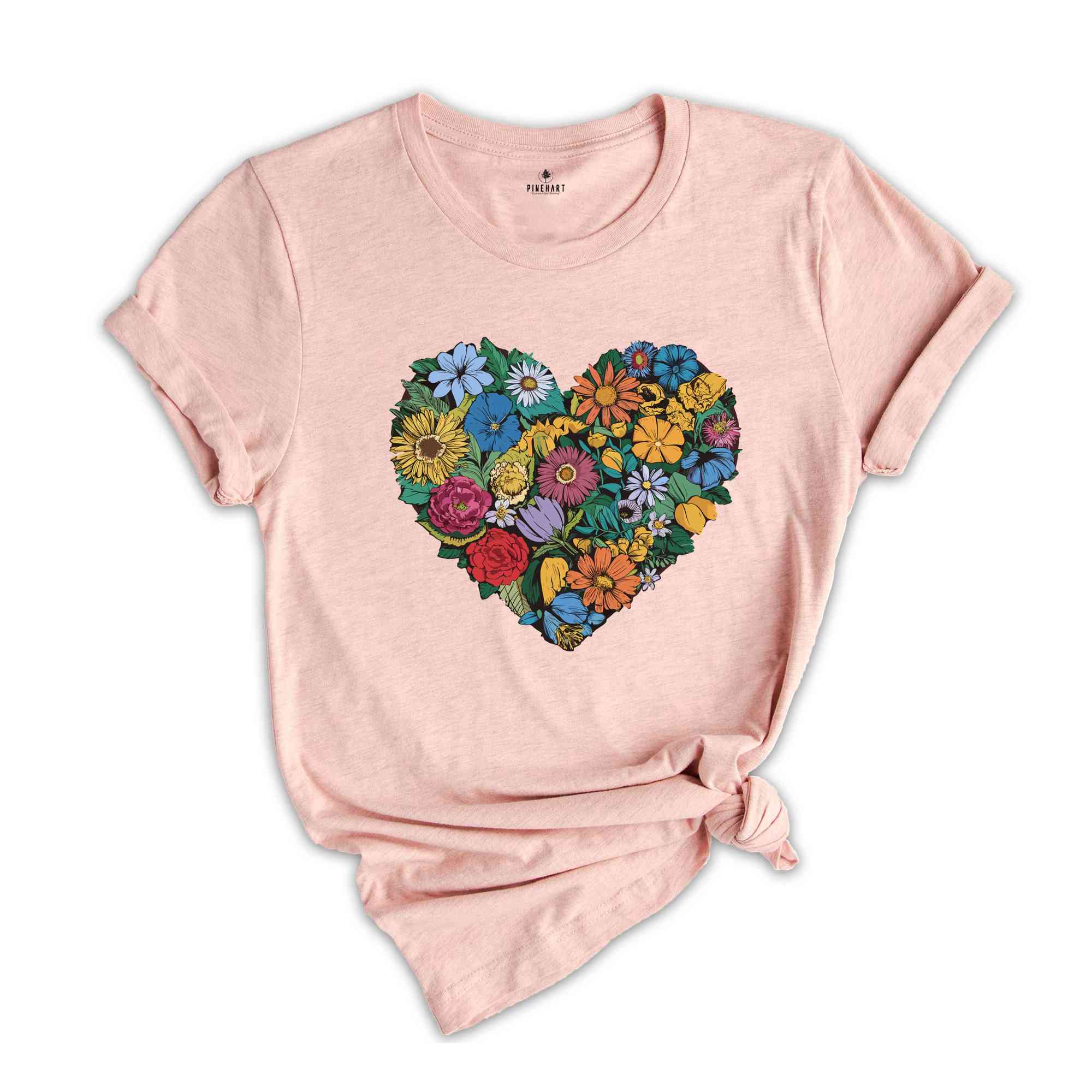 Flower Heart TShirt, Wild flowers, Flower Shirt, Sunflower tshirt T-Shirts, Love Shirt, Floral Heart Shirt