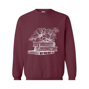 Flowers Book Sweatshirt, Book Club Sweatshirt, Bookworm Sweatshirt, Book Lover Hoodie, Bookish Sweatshirt, Librarian Sweatshirt