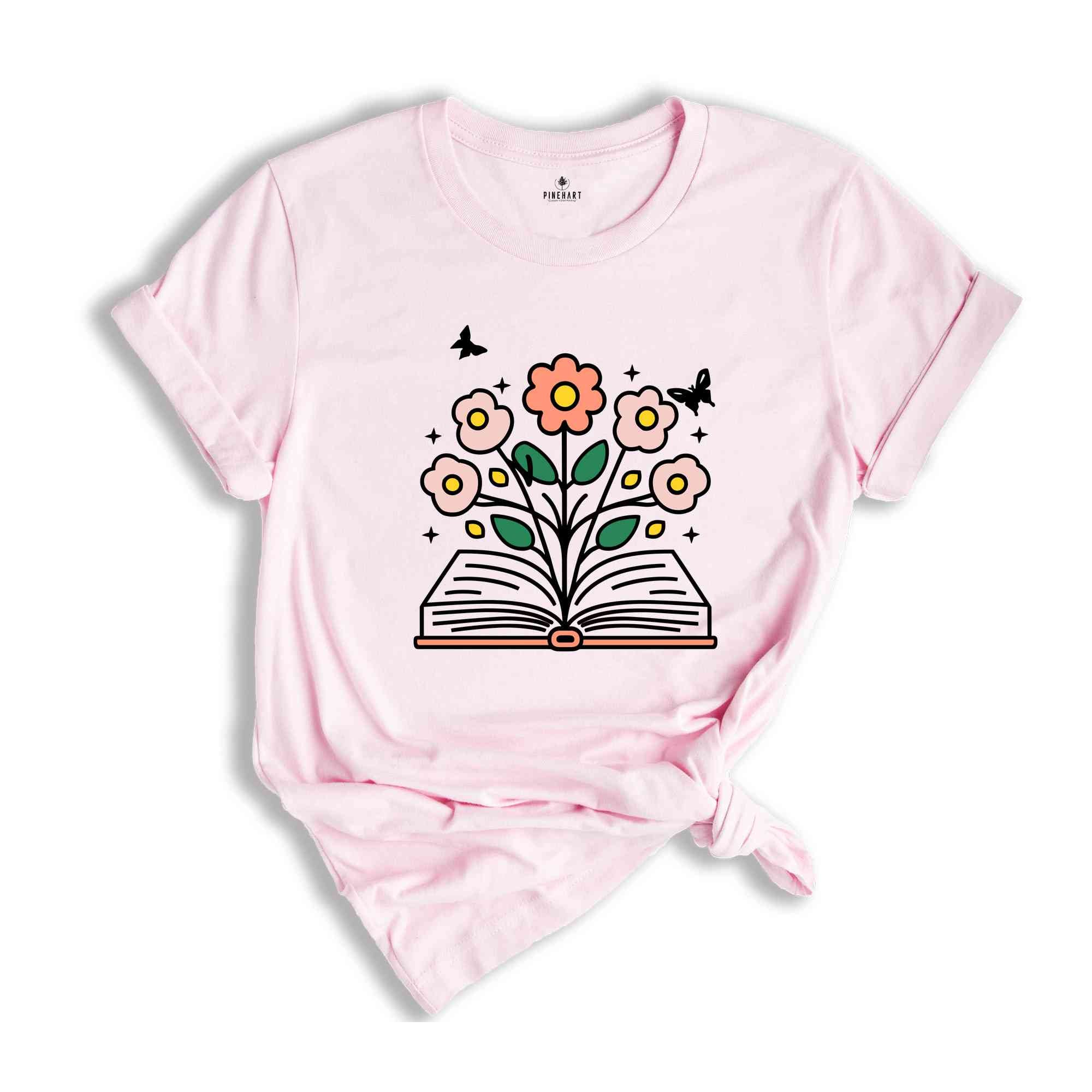 Flowers Shirt, Reading Book Shirt, Minimalist Wild Flower Shirt, Librarian Shirt Gifts, Floral Book Shirts, Gifts for Bookworm