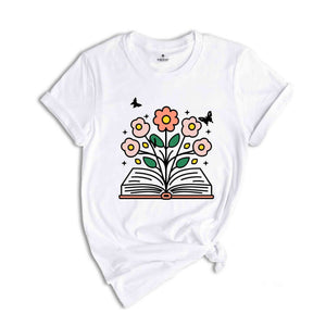 Flowers Shirt, Reading Book Shirt, Minimalist Wild Flower Shirt, Librarian Shirt Gifts, Floral Book Shirts, Gifts for Bookworm