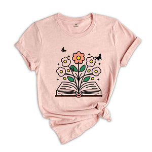 Flowers Shirt, Reading Book Shirt, Minimalist Wild Flower Shirt, Librarian Shirt Gifts, Floral Book Shirts, Gifts for Bookworm