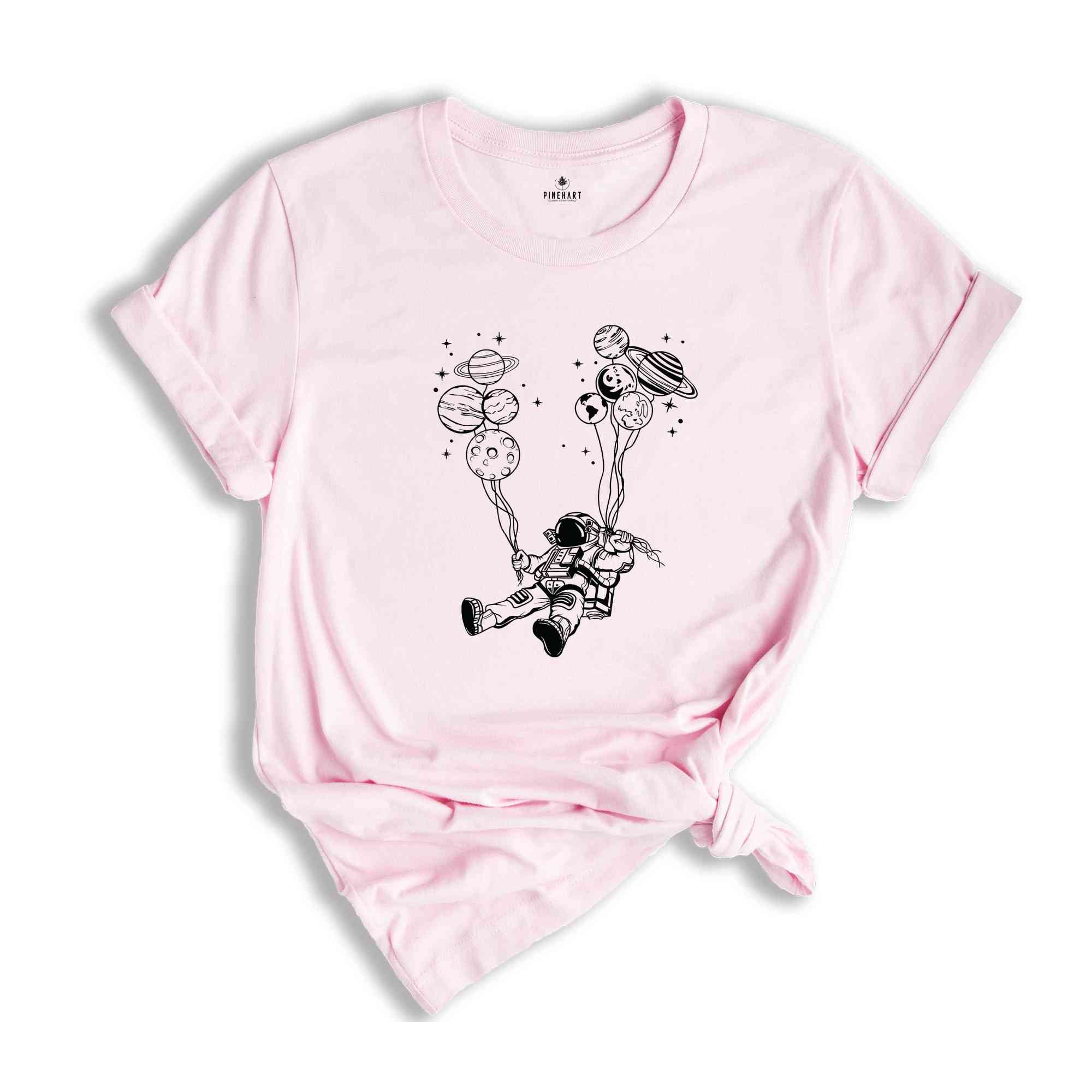 Flying Astronaut with Balloons Shirt, Funny Planets Shirt, Spaceman Shirt, Astronaut Family Tee, Outer Space Shirt, Birthday Gift