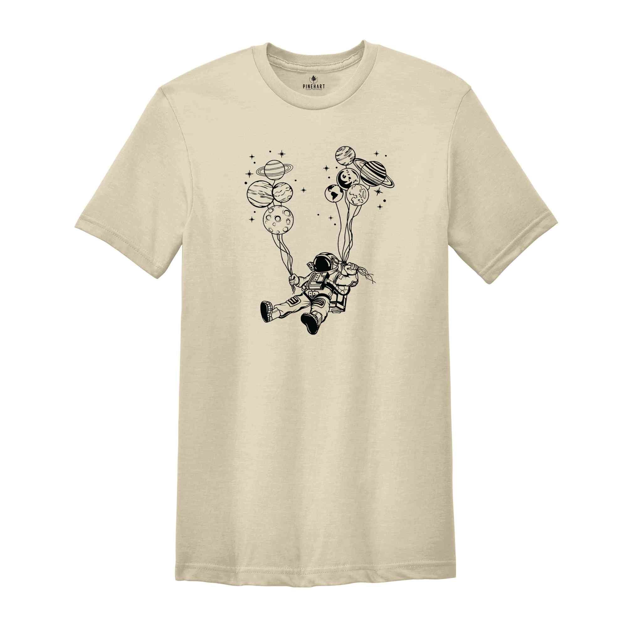 Flying Astronaut with Balloons Shirt, Funny Planets Shirt, Spaceman Shirt, Astronaut Family Tee, Outer Space Shirt, Birthday Gift