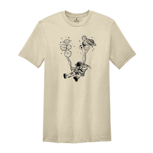 Flying Astronaut with Balloons Shirt, Funny Planets Shirt, Spaceman Shirt, Astronaut Family Tee, Outer Space Shirt, Birthday Gift