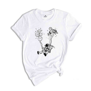 Flying Astronaut with Balloons Shirt, Funny Planets Shirt, Spaceman Shirt, Astronaut Family Tee, Outer Space Shirt, Birthday Gift