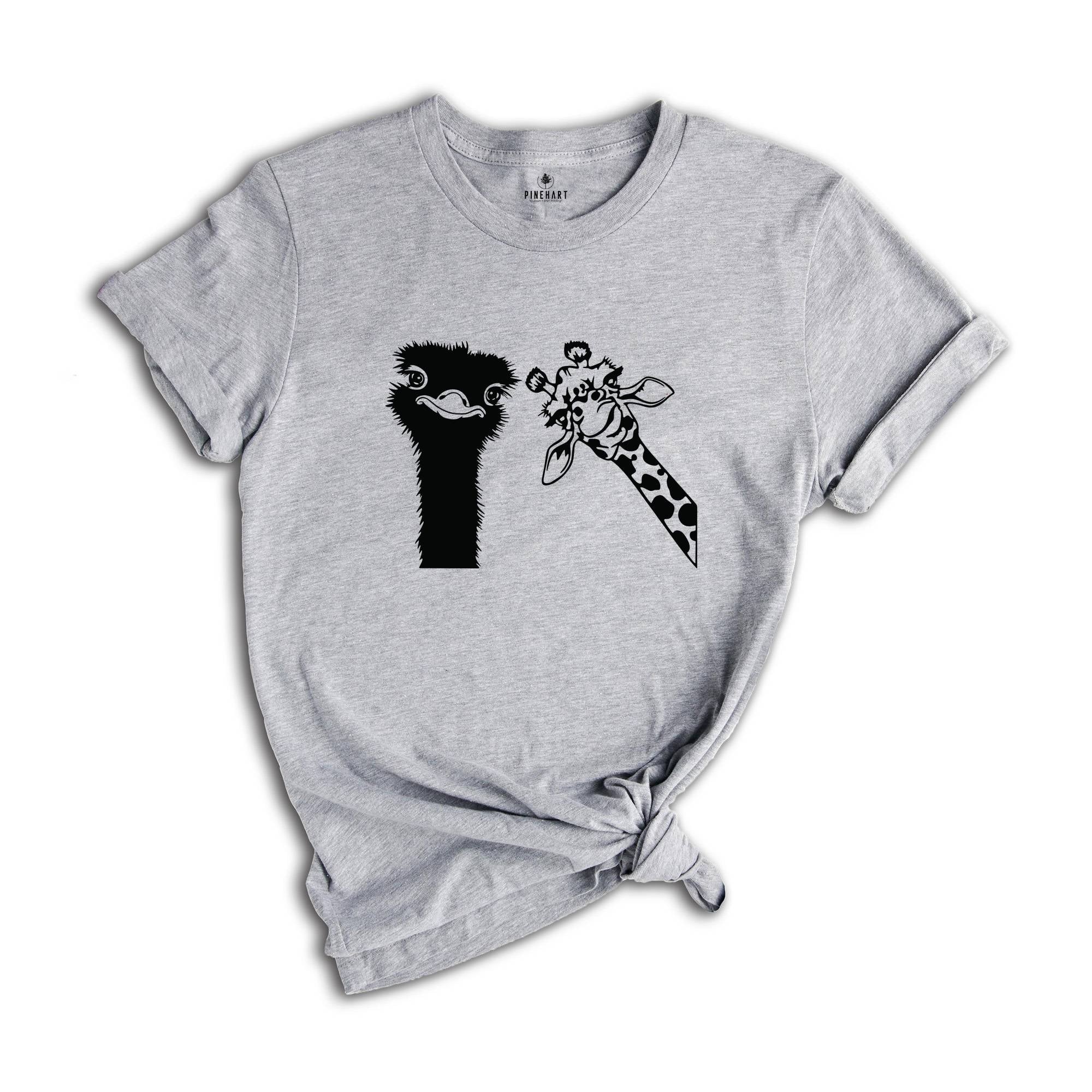 Funny Animal Shirt, Ostrich And Giraffe Shirt, Animal Lover Shirt, Nerd Shirt, Zoo Shirt, Funny Giraffe Shirt, Comic Ostrich Shirt
