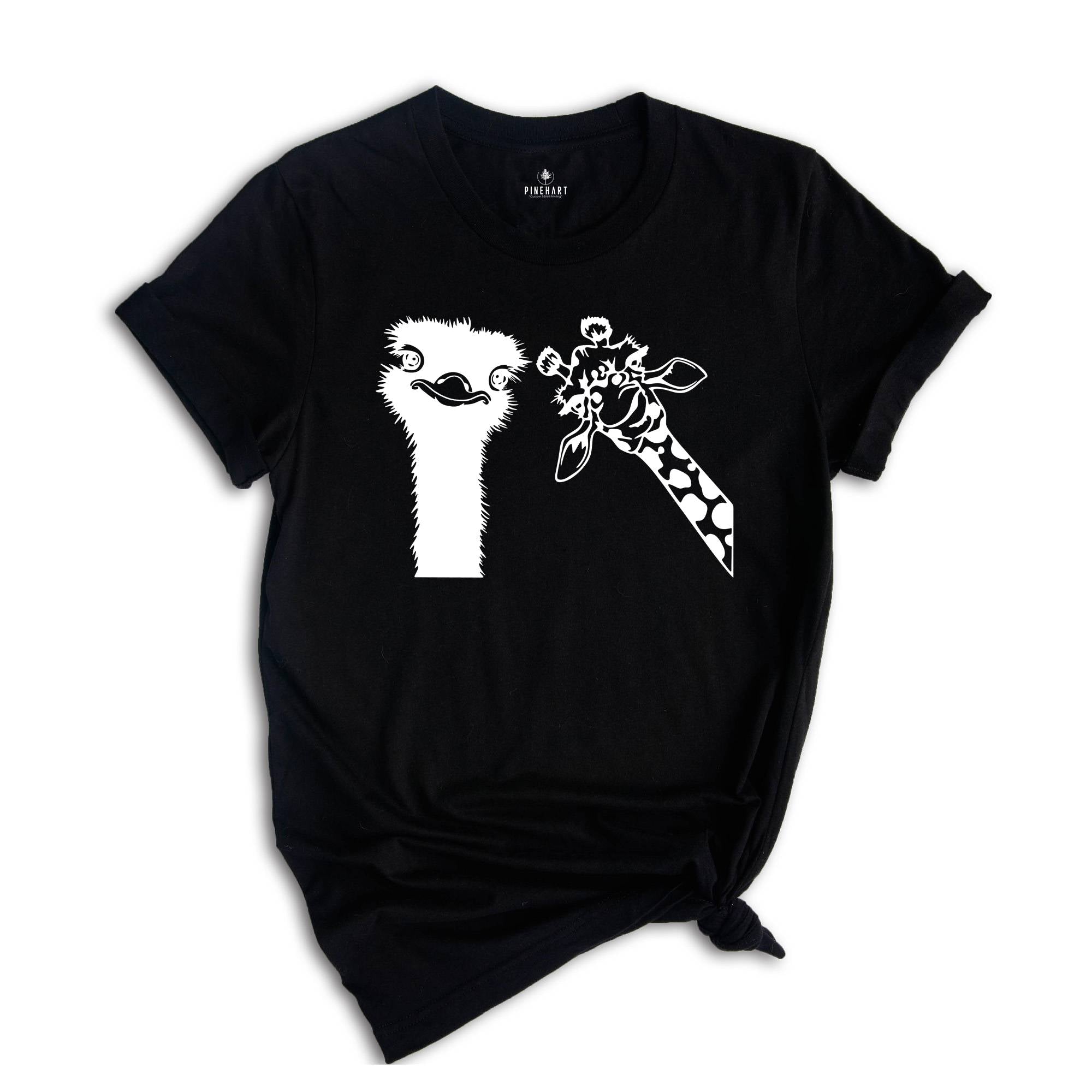 Funny Animal Shirt, Ostrich And Giraffe Shirt, Animal Lover Shirt, Nerd Shirt, Zoo Shirt, Funny Giraffe Shirt, Comic Ostrich Shirt