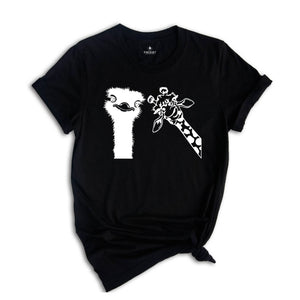 Funny Animal Shirt, Ostrich And Giraffe Shirt, Animal Lover Shirt, Nerd Shirt, Zoo Shirt, Funny Giraffe Shirt, Comic Ostrich Shirt