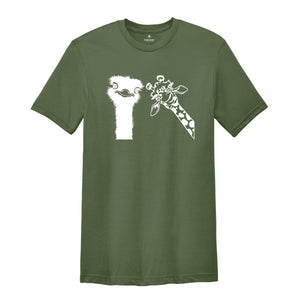 Funny Animal Shirt, Ostrich And Giraffe Shirt, Animal Lover Shirt, Nerd Shirt, Zoo Shirt, Funny Giraffe Shirt, Comic Ostrich Shirt