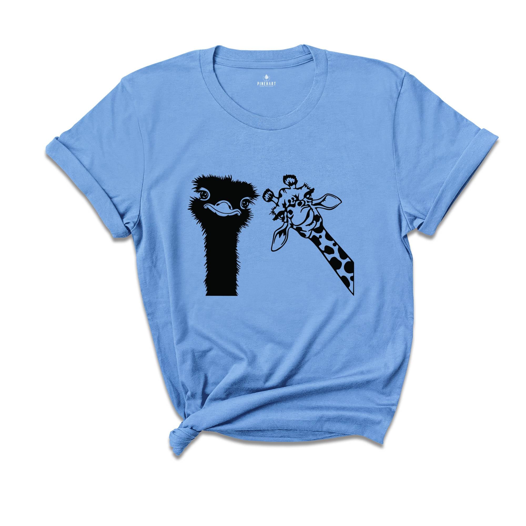 Funny Animal Shirt, Ostrich And Giraffe Shirt, Animal Lover Shirt, Nerd Shirt, Zoo Shirt, Funny Giraffe Shirt, Comic Ostrich Shirt