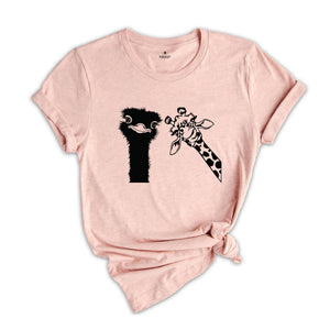 Funny Animal Shirt, Ostrich And Giraffe Shirt, Animal Lover Shirt, Nerd Shirt, Zoo Shirt, Funny Giraffe Shirt, Comic Ostrich Shirt