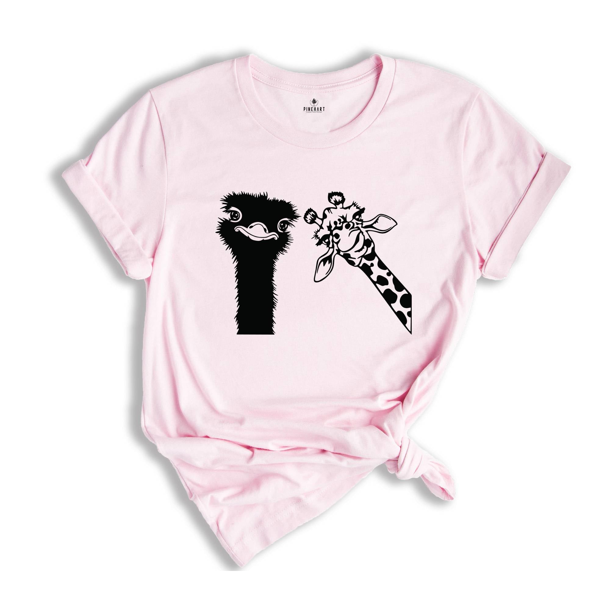 Funny Animal Shirt, Ostrich And Giraffe Shirt, Animal Lover Shirt, Nerd Shirt, Zoo Shirt, Funny Giraffe Shirt, Comic Ostrich Shirt