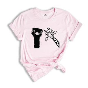 Funny Animal Shirt, Ostrich And Giraffe Shirt, Animal Lover Shirt, Nerd Shirt, Zoo Shirt, Funny Giraffe Shirt, Comic Ostrich Shirt