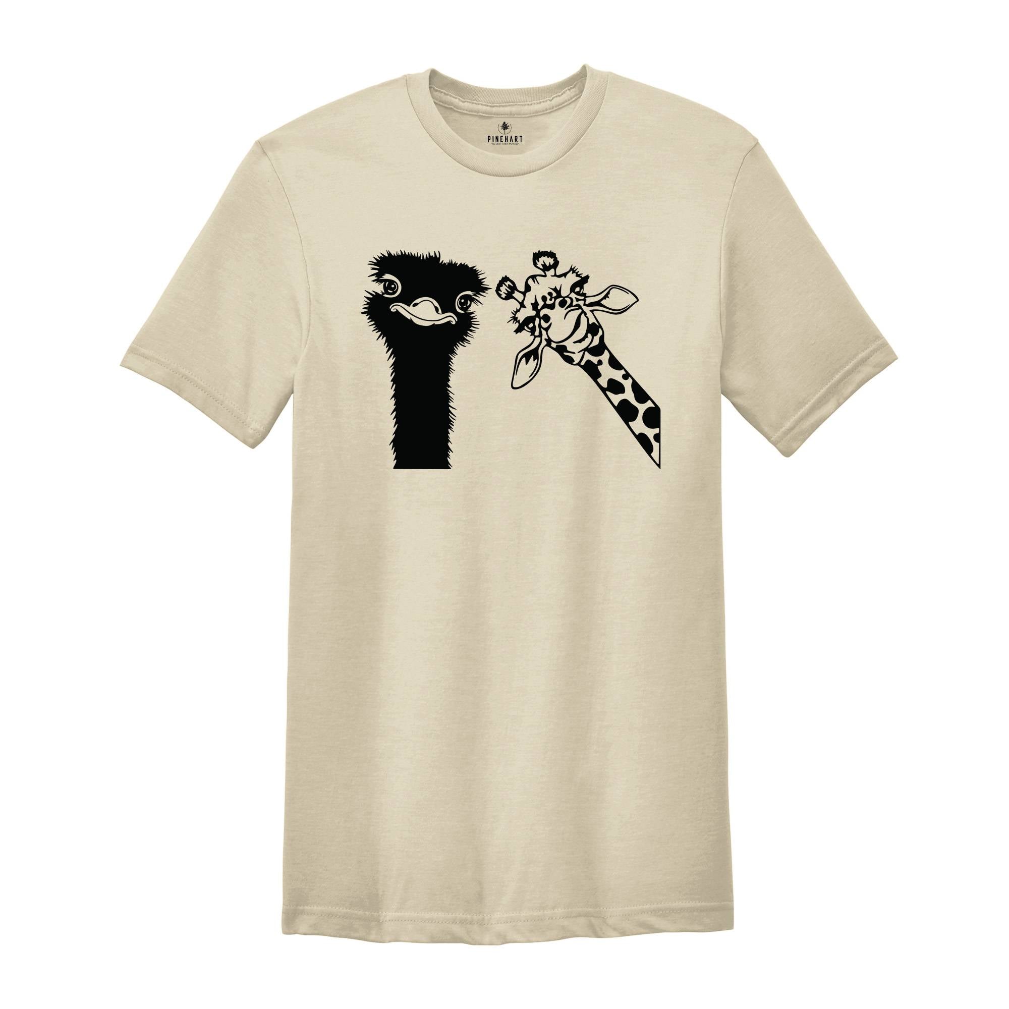 Funny Animal Shirt, Ostrich And Giraffe Shirt, Animal Lover Shirt, Nerd Shirt, Zoo Shirt, Funny Giraffe Shirt, Comic Ostrich Shirt