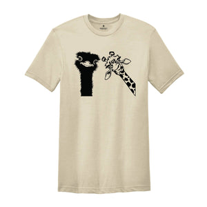 Funny Animal Shirt, Ostrich And Giraffe Shirt, Animal Lover Shirt, Nerd Shirt, Zoo Shirt, Funny Giraffe Shirt, Comic Ostrich Shirt