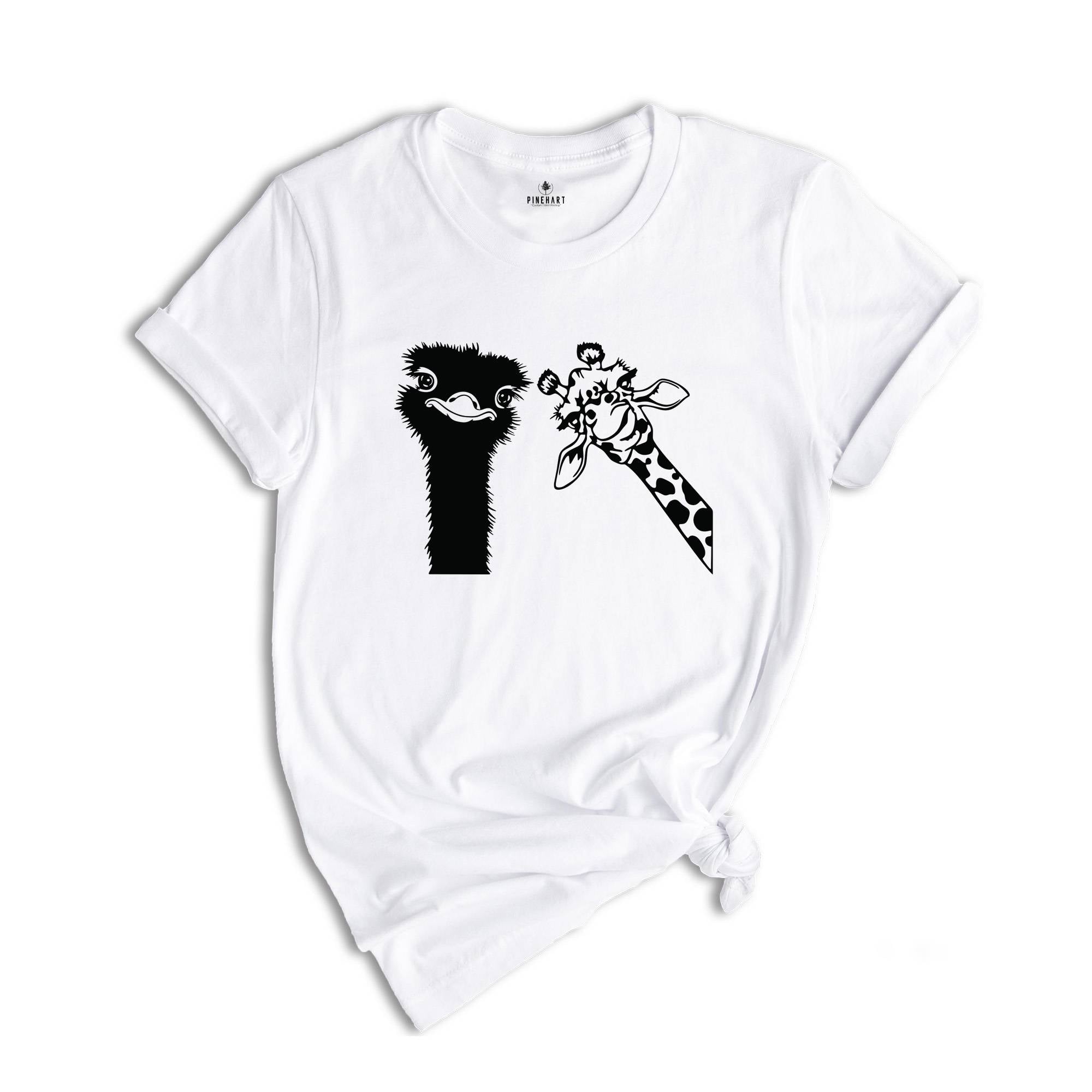 Funny Animal Shirt, Ostrich And Giraffe Shirt, Animal Lover Shirt, Nerd Shirt, Zoo Shirt, Funny Giraffe Shirt, Comic Ostrich Shirt