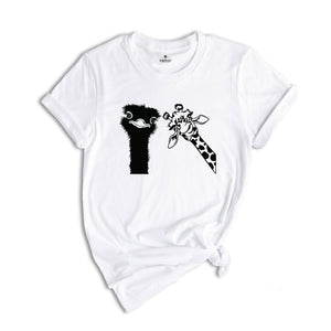 Funny Animal Shirt, Ostrich And Giraffe Shirt, Animal Lover Shirt, Nerd Shirt, Zoo Shirt, Funny Giraffe Shirt, Comic Ostrich Shirt