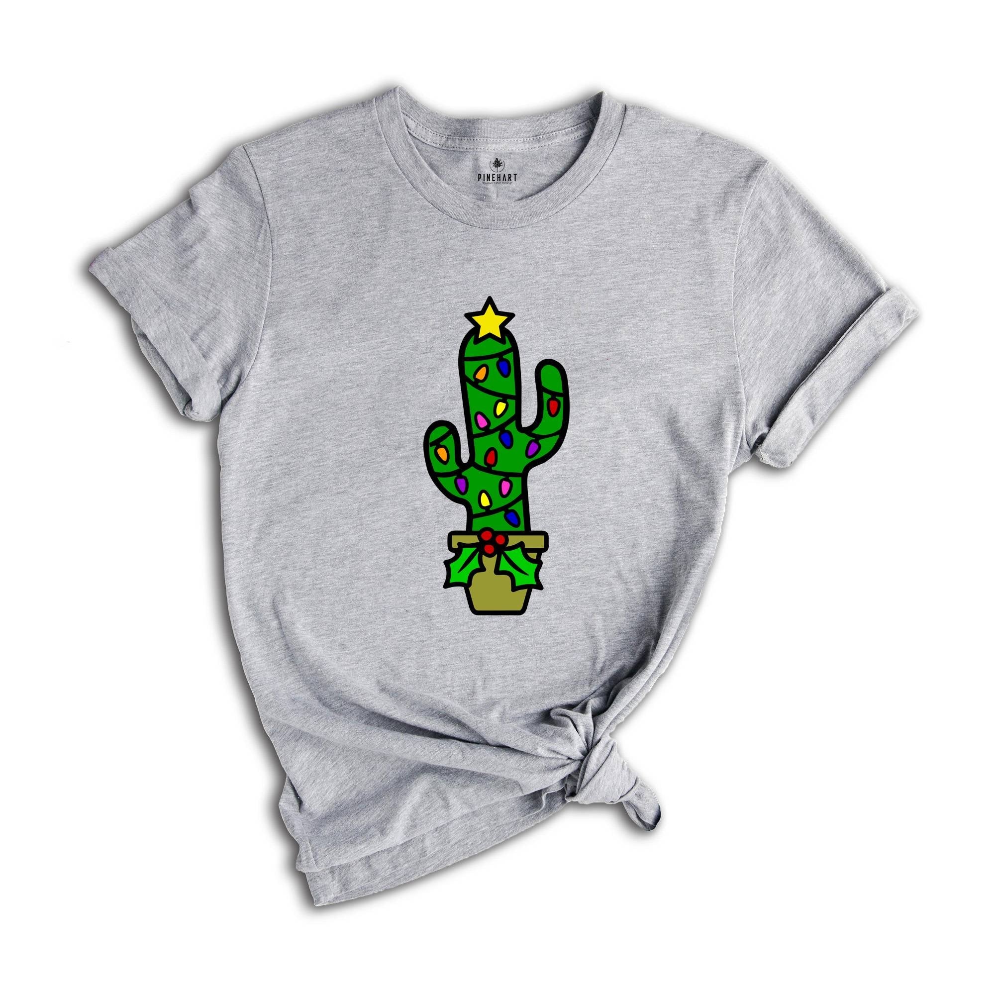 Funny Christmas Cactus Lights T-Shirt, Cactus Santa Hat Shirt, Cactus Christmas Tree Tee, Christmas Reunion Shirt