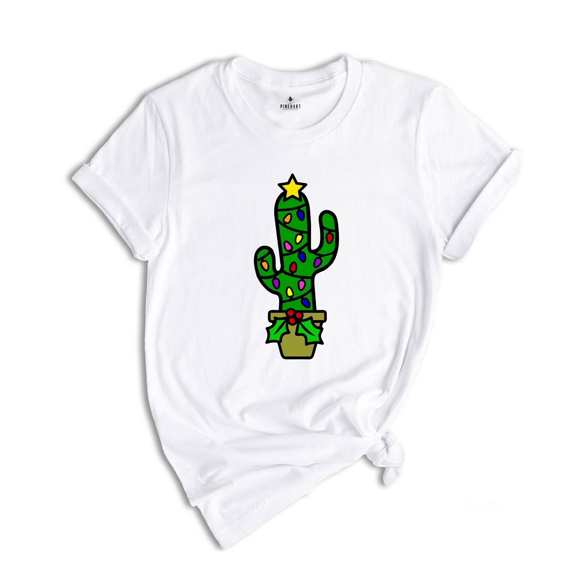 Funny Christmas Cactus Lights T-Shirt, Cactus Santa Hat Shirt, Cactus Christmas Tree Tee, Christmas Reunion Shirt