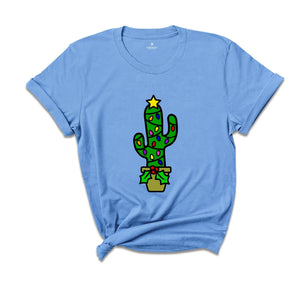 Funny Christmas Cactus Lights T-Shirt, Cactus Santa Hat Shirt, Cactus Christmas Tree Tee, Christmas Reunion Shirt