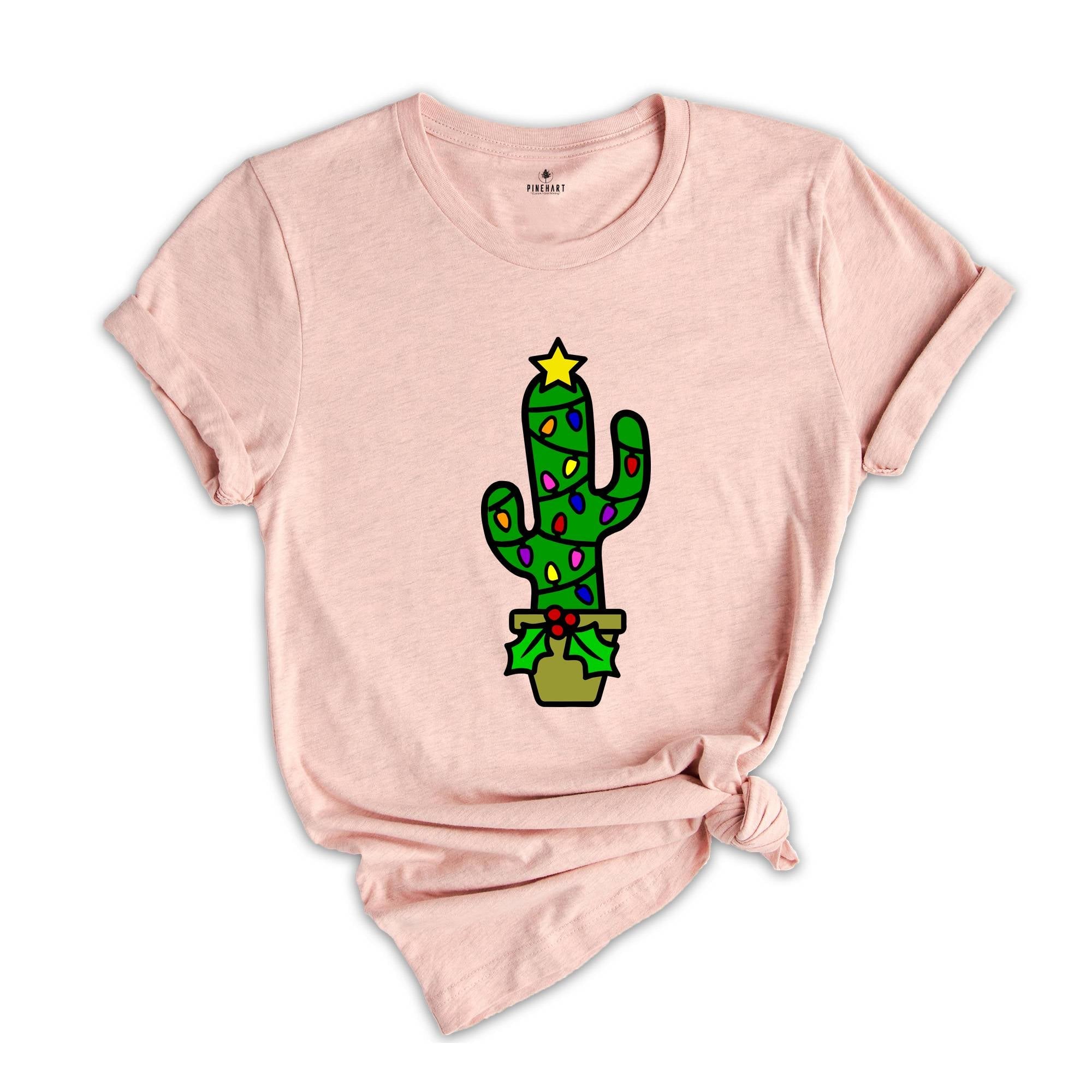 Funny Christmas Cactus Lights T-Shirt, Cactus Santa Hat Shirt, Cactus Christmas Tree Tee, Christmas Reunion Shirt